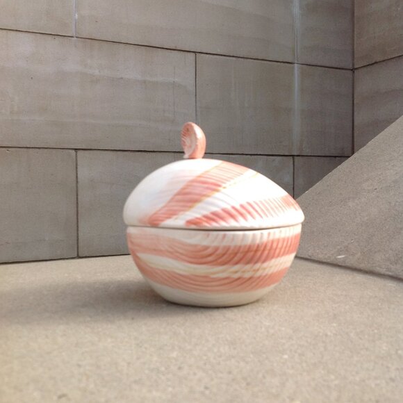 Fitz & Floyd Vanity Ceramic Box + Lid Peach Pink Mollusk Shell Coquille - Picture 3 of 16